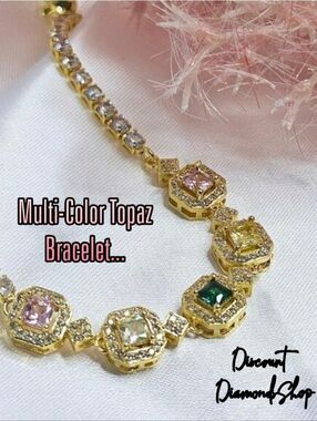 Green, Pink, & White Topaz Tennis Bracelet on Platinum - Stamped PT 950 …